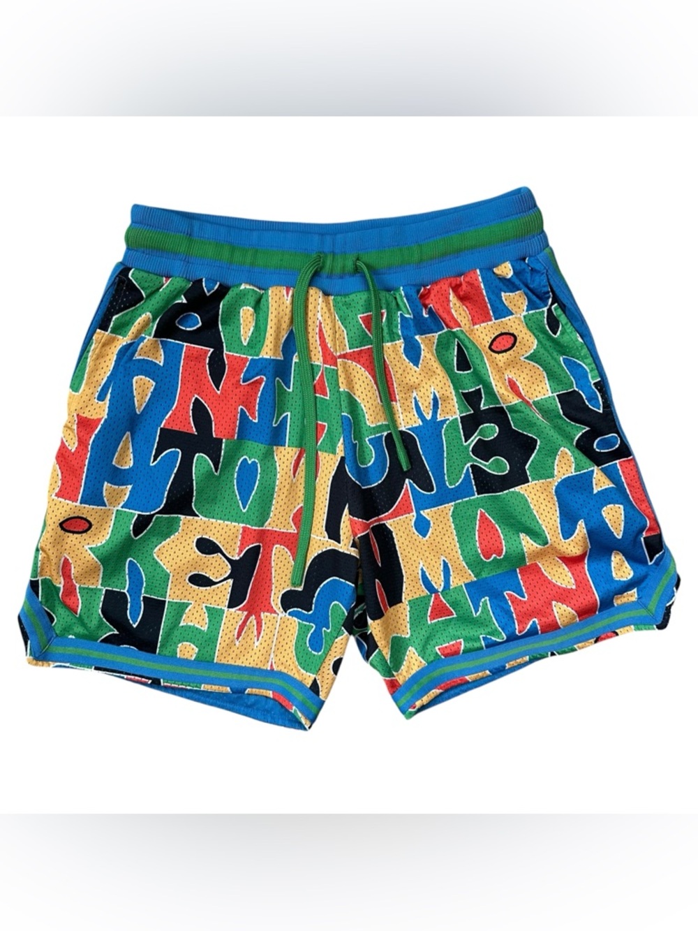 Chinatown Market Men’s Mesh Rainbow Puzzle Spellout Athletic Shorts Size XL